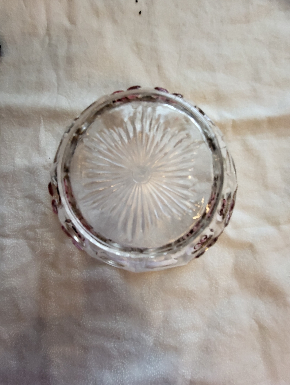 Clear 4.5 Inch Glass Decorative Bowl with Pink Cherry Motif - Picture 3 of 10